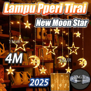 YMJR Natal 138LED Lampu Tirai Dekorasi 4 Meter Lampu Led Kamar Aesthetic 220V EU Lampu Kelap Kelip Bintang 4m Lampu Kamar Aesthetic Detak Jantung Christmas Moon Star LED Light Strip