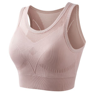 Womens Medium Support Sports Bra Sleeveless Workout Crop Tops Integrated chest pad fixed cup shockproof gathered sports bra Vest