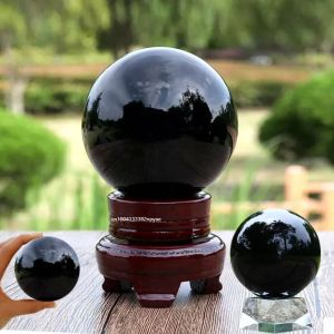 UNQIN กลมกลมๆ หินภูเขาไฟสีดำทรงกลม 20/30/40/50มม. ใหญ่มากๆ ลูกบอลคริสตัลกลม เครื่องประดับคริสตัลหินภูเขาไฟ ประณีตประณีตประณีต Feng Shui ทรงกลม ของขวัญสำหรับเด็ก