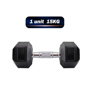 ADSports Commercial Grade 1 Unit 15KG Hexagon Dumbbell Rubber Coated With Iron Cast Dumbbell Weight Muscle Training Fitn