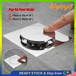 Stainless Steel Pop Up Floor Drain Bathroom Toilet Penutup Kisi Lantai Bounce Floor Grating Trap Filter 10cm 15cm 4" 6" Anti Smell Anti Insect