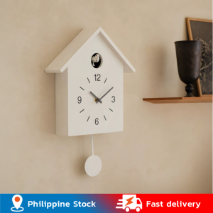 💥Dream Best🔥 Simple White House Shaped Cuckoo Wall Clock Silent Pendulum Swing Creative Home Decor for Living Room Bedroom Study Office