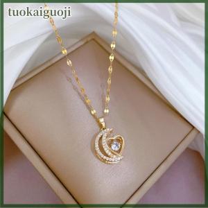 tuokaiguoji Stainless Steel Moon Heart Pendant Necklace For Women New Trend Girls Fine Chain Birthday Jewelry Gifts