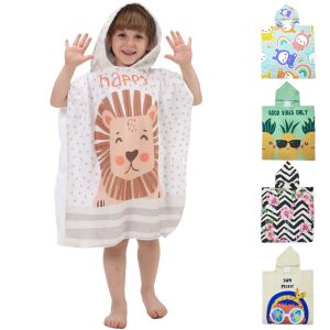Childrens Bath Beach Towel Poncho with Hood Boys Girls Lion King Quick Drying Microfiber Towels Sea Cartoon Hooded Cloak Animal