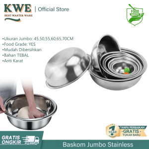 KWE Baskom Jumbo Stainless Tebal Ukuran 45-70CM Panci Serbaguna Food Grade Mangkok Stainless Wadah Cuci Beras Buah Sayur
