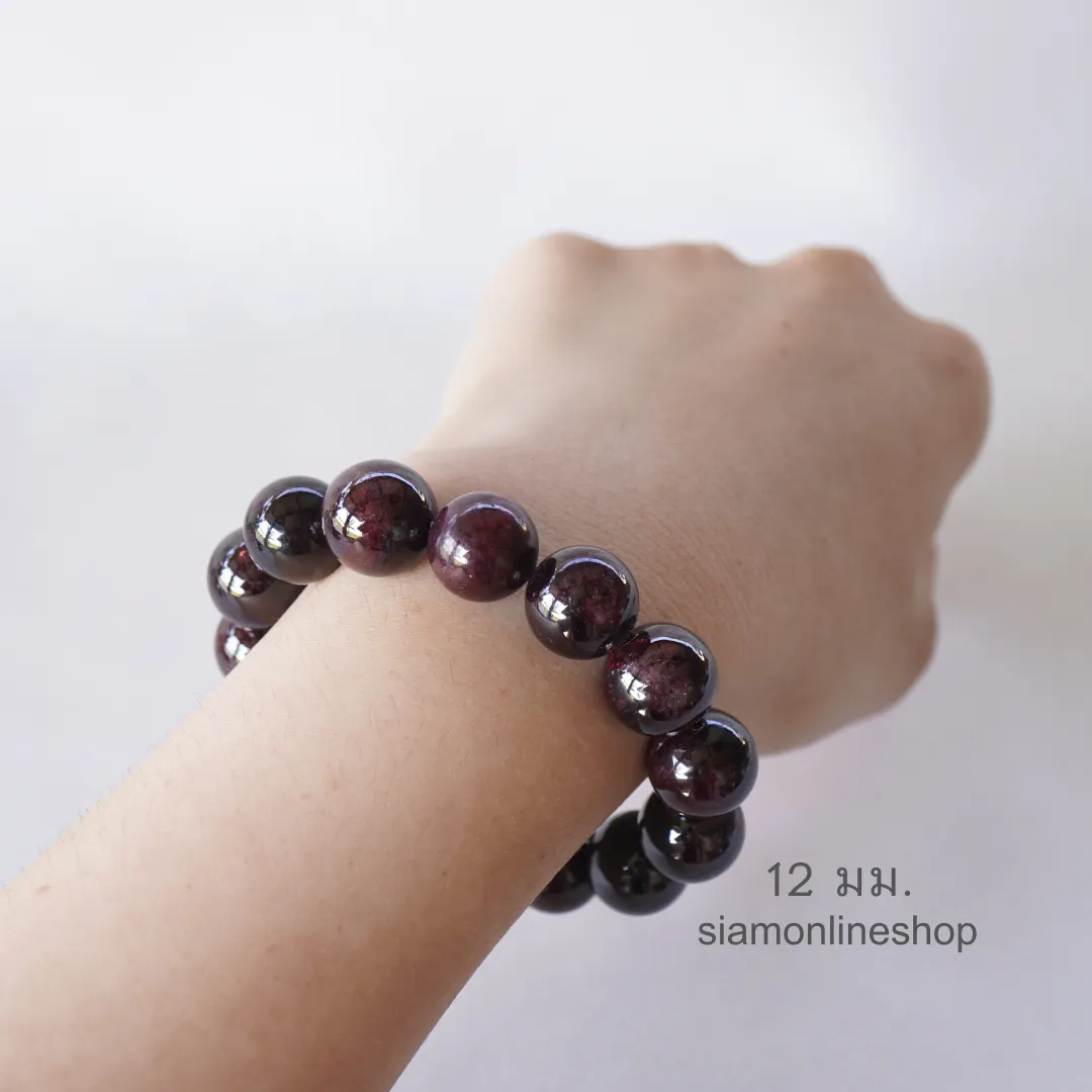 GARNET หินโกเมน จากพม่า เลือกขนาดเม็ดหินได้ (4-12 มม.) หินแห่งสุขภาพและความมั่นคง สร้อยข้อมือหินแท้