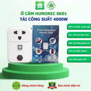 Ổ Cắm Wifi Hunonic SK01 Công Suất 4000W Cắm Là Chạy Bật Tắt Từ Xa Qua Điện Thoại Ra Lệnh Giọng Nói Bằng Tiếng Việt
