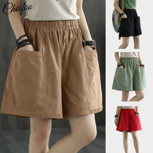 ChoiFoo [จัดส่งจากประเทศไทย] กางเกงขาสั้นสตรีกางเกงขาสั้นหลวมผ้าฝ้ายลำลองกางเกงนักเรียนขาตรงเอวยางยืดกางเกงขาสั้นระบายอากาศและเย็นสำหรับฤดูร้อนกางเกงขาสั้นสีทึบแบบเรียบง่ายเสื้อผ้าใส่สบายผิวเป็นมิตรกับผิว