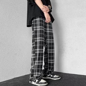 กางเกงขายาวลายสก๊อต คู่รักใส่ได้ มีกระเป๋าข้าง