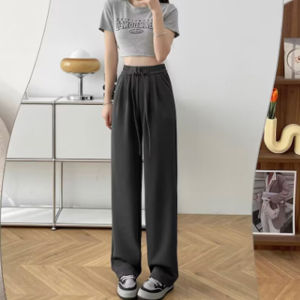 (S-4XL)High Waist Sports Jogger Pants for Women Summer Korean Style Straight Cut Wide-leg Slacks Pants Casual Long DanceTrouser Plus size