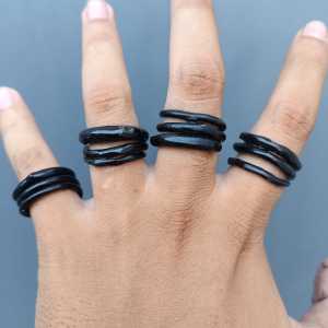 Cincin Pria Akar Bahar Hitam Lilit 3 Minimalis Lentur