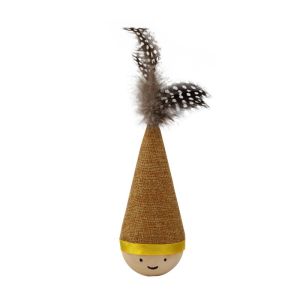 Tumbler Cat Toy Solid Wood Spherical Tumbler Base with Feathered Cartoon Tops Pet Toy
