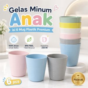 904 - Paket Gelas Mug Pesta Anak isi 6 Warna Warni Pastel Cantik Colorful Cup Food Grade BPA Free
