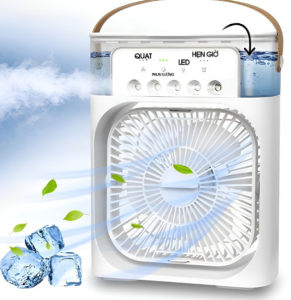 UPUPIN Quạt mini Máy tạo độ ẩm Máy khuếch tán tinh dầu 600ml Quạt phun sương để bàn có đèn LED
