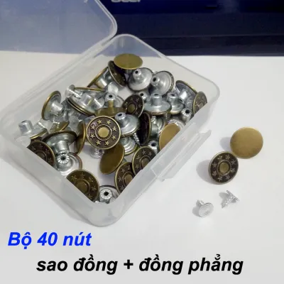 Hộp 40 nút quần áo Jean kim loại hình Sao đồng và Đồng phẳng (01)