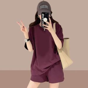Summer Solid Color Design Sense Sportswear Womens Set Korean Casual Fashion Short Sleeved Shorts Two-piece Set