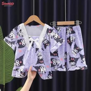 Anime Cinnamorll Kuromi My Melody Childrens Clothing Short Sleeved Set Anime Short Sleeved Girl Home Clothing Birthday Gift