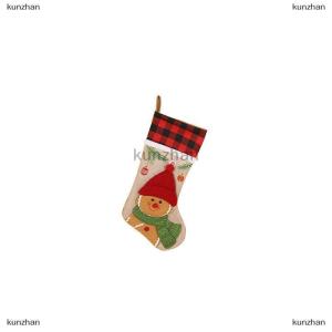 [COD] kunzhan Christmas Stockings Christmas Stocking Deer Santa Snowman Burlap Plaid Xmas Stocking Holiday Christmas Decoration For Family