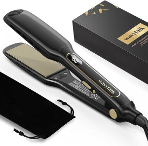 Wavytalk Hair Straightener Titanium 1.75 Inch Wide Flat Iron for Hair Professional Straightener with Dual Voltage Leave Hair Silky Smooth Black