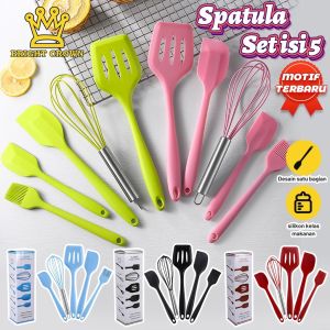 Bright Crown Kitchen Set 5in1 Spatula Masker Alat Dapur Spatula Silikon Tahan Panas Peralatan Masak