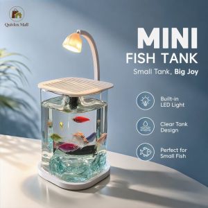 Mini Cylinder Building Block Fish Tank Creative Desktop LED Aquarium For Betta Guppy Small Low Maintenance Glass Fish Tank