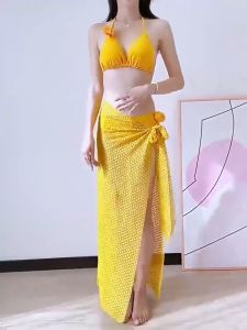 Bikini Set Three Piece Floral Print Yellow Matching Skirt Swimwear Beachwear Quick Dry Vacation Resort