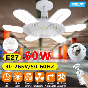 Lampu Kipas AC Remote Control Multifungsi Lampu Kipas Pintar LED Lipat 60W Kipas Langit-langit dengan Lampu Langit-langit - E27 Cocok untuk Dapur Ruang Tamu Kamar Tidur