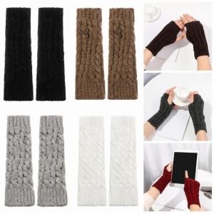 MARBLEX Twist Fingerless Gloves Arm Warmers Thick Warm Long Knitted Gloves Winter Elastic Fingerless  Mittens