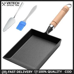 Non Stick Egg Pan Versatile Frying Pan Wood Handle Egg Yaki Fry Pan Non Scald with Oil Brush And Shovel for Home Kitchen