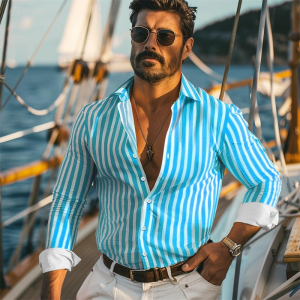 Fashion casual mens line 3D printed shirt formal daily spring and summer lapel long sleeve 11 colors XS-6XL stretch shirt