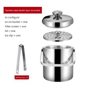[Local Delivery] 1.3L Ice Bucket Stainless Steel Double Layer Beer Buckets Container with Tongs Clip and Lid Ice Pail Wine Cooler for Bar KTV Paty BBQ Outdoor