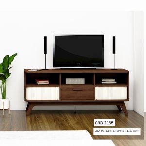 Rak TV Minimalis Modern dengan Pintu Kaca dan Rak Penyimpanan - Warna Coklat