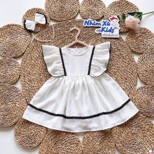 Váy Trắng Tinh Khôi Mẹ Và Bé Phối Ren Đen Nổi Bật Xinh Xắn Chất Đũi Cao Cấp Bé Gái 4 - 64kg [V033]