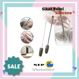 SIKAT BOTOL GELAS SILIKON / BOTTLE SILICONE BRUSH GAGANG PANJANG / Sikat Botol Silikon Model Panjang / Sikat Gelas Warna Abu-Abu tongkat panjang