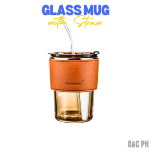 400ml Double Glass Heat Resistant Lid Cup Mug W/ Straw & Protective Sleeve For Coffee & Juice