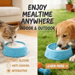 QEFEE Bite Resistant Pet Lick Toy Anti-spill Silicone Slow Feeder Pet Food Dispenser Self-Soothing Interactive Snack Bowl for Puppy Kitty Training