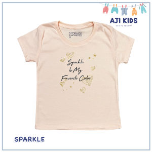 AJI Kids Girls Pastel Colored Graphic Tee with "Sparkle" Print