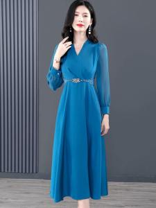 2025Women Blue Acetate Satin Long Sleeve Midi Dress Autumn Purple Elegant Office Lady Dress 2023 Korean Vintage Bodycon Party Dress8/25