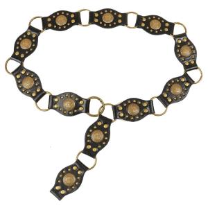 Vintage Rivet Studded Belt for Women Fashion Oval Disc PU Leather Belt Waistband for Pants Jeans Cowgirls Waist Ornament