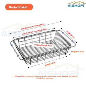 -SG Stock-304Stainless Steel Washing Basin Bowl ，304 Stainless Steel Dish Drying Rack，Adjustable Kitchen Sink Dish Drainer Fruit Vegetable Drain Basket Dishes Draining Storage Rack