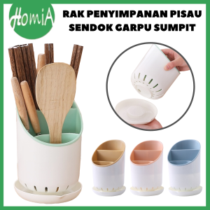 Tempat Tirisan Sendok Garpu Sumpit / Rak Penyimpanan Pisau Gunting Peralatan Dapur / Wadah Alat Makan Plastik - HOMIA