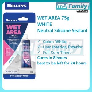 SELLEYS Wet Area White Asia 75g Neutral Silicone Sealant Mould Resistant Ceramic Glass Metal