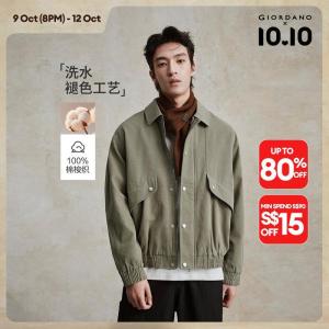 Giordano Men 100% Cotton cargo pockets vintage wash jacket Free Shipping 18075703