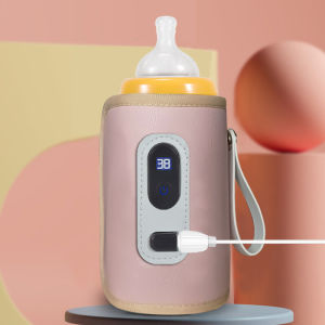 Hamshmoc Leather Baby Milk Bottle Warmer Cover Portable Infants Insulated Nursing Bag Intelligent Temperature Display Five Adjustable Positions For Outdoor Travel