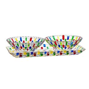 Kirilgu Multifunctional Colorful Glass Woven Pattern Snacks Platter Fruit Bowl and Tray H5K8Q