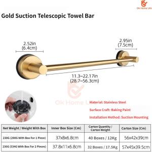 SG Stock Brushed Gold Single Towel Bar Wall Mount Stainless Steel Bathroom Towel Rack Complete Mounting Screws Kit