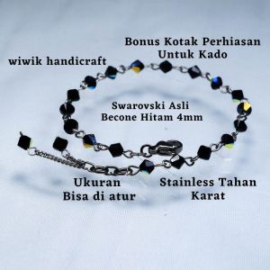 Gelang Wanita Swarovski Asli becone Merah Siam 4 mm stainless Tahan Karat kado Hadiah