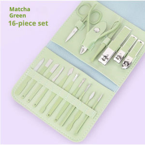 Portable Manicure & Pedicure Kit –16pcs Stainless Steel Nail Clippers Set with PU Leather Case Travel Grooming Too