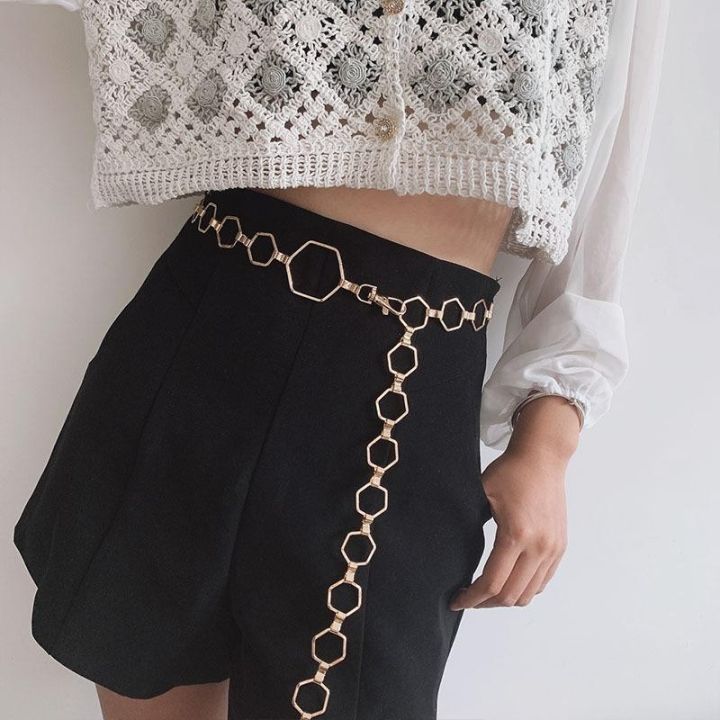 Belt Wanita Rantai Gold Hexagon Metal Waist Chain Ikat Pinggang 