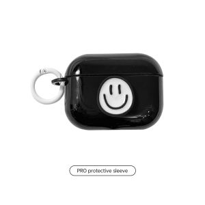 Raimondo Kotak Pengisi Daya Pelindung Casing Headset Nirkabel Airpods 1/2/3/Pro Pola Wajah Tersenyum Hitam Lucu